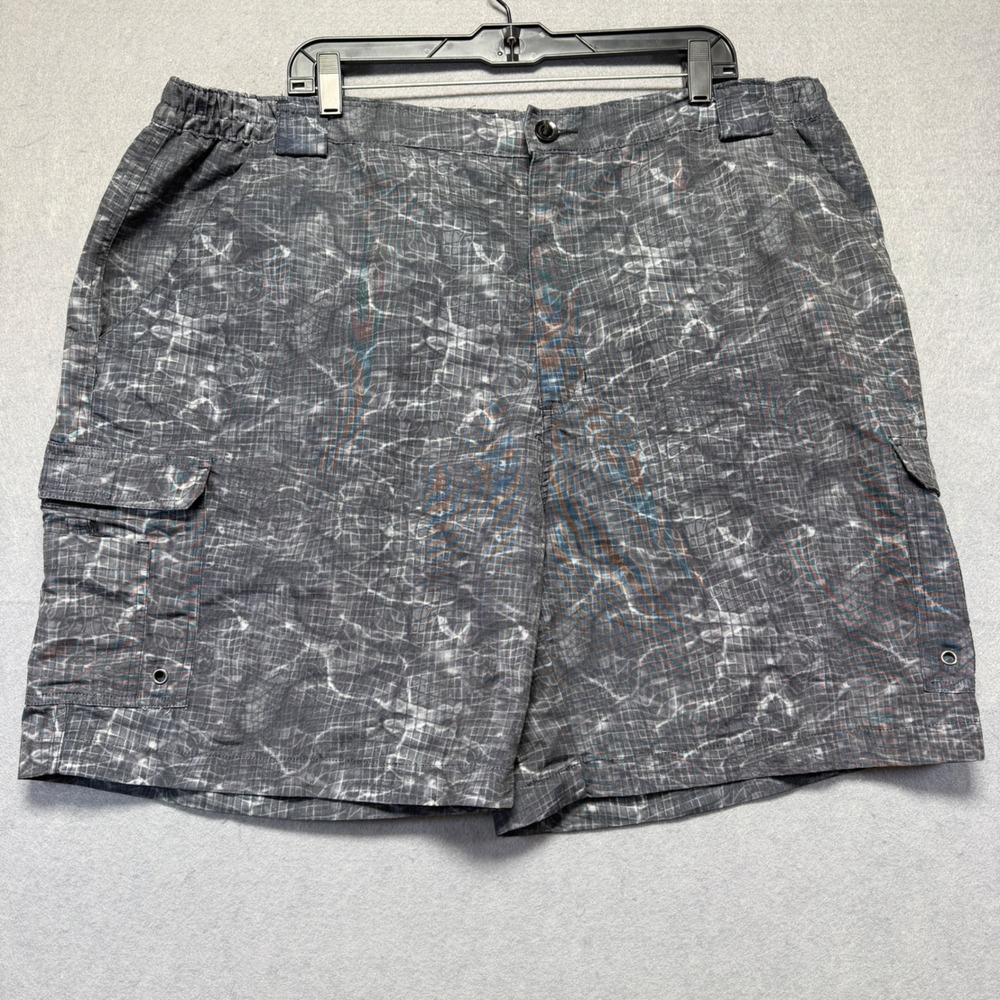 Reel Legends Mens Cargo Shorts 2XL‎ Gray Water Ripple Print Performance Outdoor
